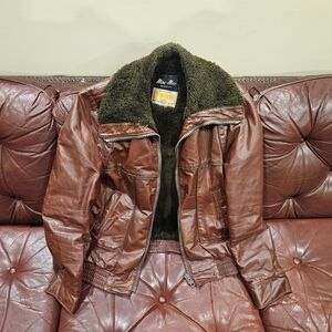 Vintage Red Leather Bomber Jacket